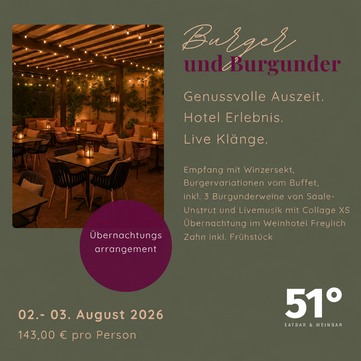 Burger und Burgunder - Hotel Arrangement - 02. August 2026